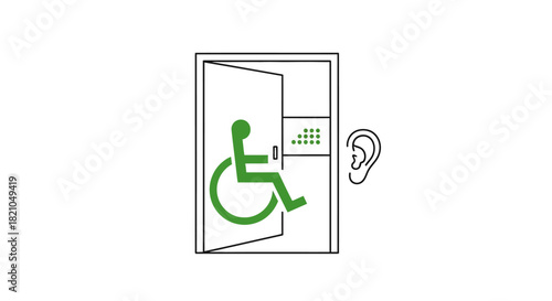 Inclusive access concept depicting mobility assistance, auditory inclusion and braille