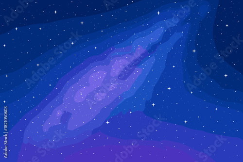 Starry Night Sky. Vibrant night sky filled with stars and a glowing Milky Way, rich blue vector illustration and purple tones,