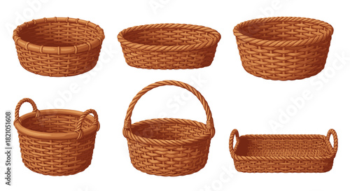 Charming collection of woven baskets perfect for rustic decor, farmhouse styling, or organizational needs in your home or creative projects
