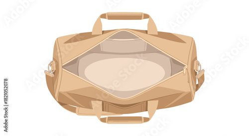 Stylish tan duffel bag ready for your weekend getaway, perfect for travel ads or minimalist design projects emphasizing organization and style