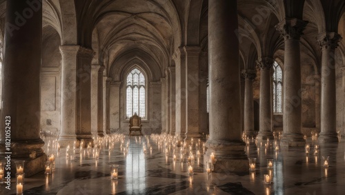 Wallpaper Mural Interior of a grand hall lit by countless candles, revealing columns and a throne in the distance Torontodigital.ca