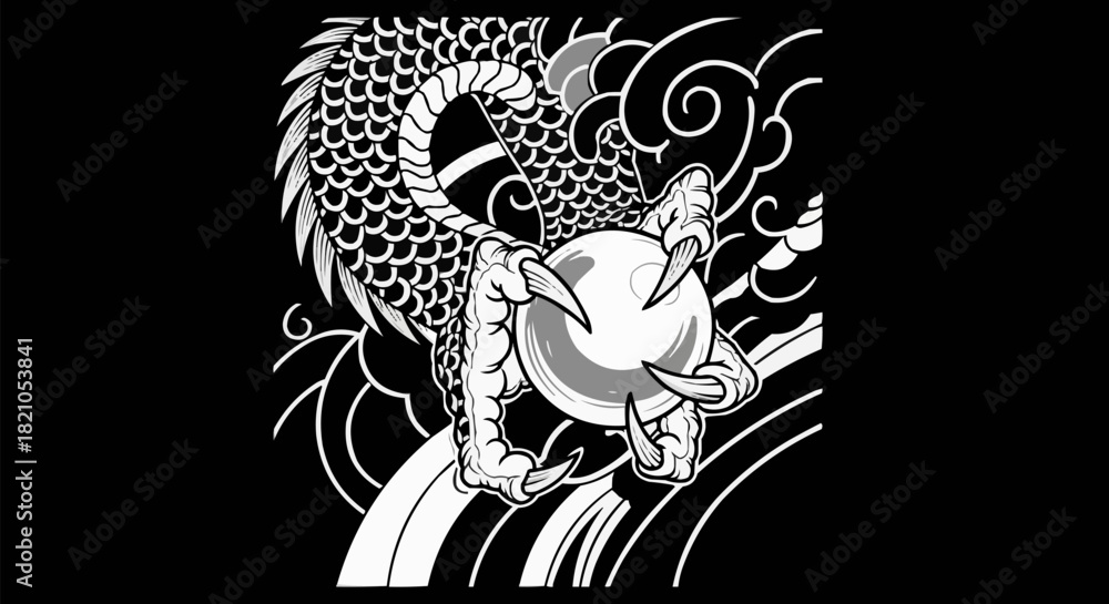 custom made wallpaper toronto digitalDetailed Illustration of a Fierce Dragon Clutching a Mystical Orb.