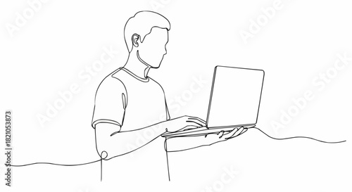 Man working on laptop, focused on technology and productivity.