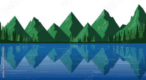 Serene mountain reflection in tranquil lake panorama for nature themed illustration