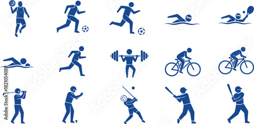 Sports Icons Set Blue Silhouette On transparent Background basketball soccer