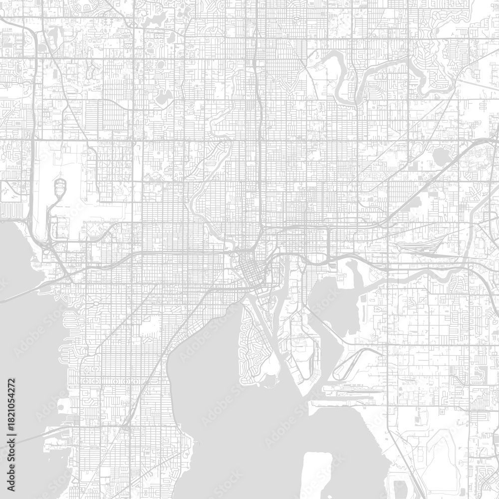 Fototapeta premium Tampa City Map a precise and structured monochrome layout highlights the s blueprint character through subtle high contrast linework and a clean minimalist aesthetic begin of sentence.