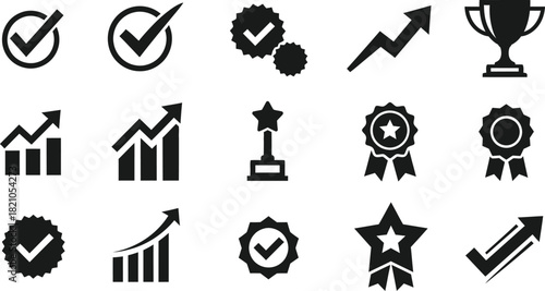 Success Icons Set Black Silhouette On transparent Background achievement award