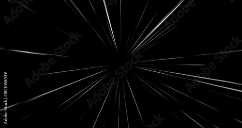 Anime speed lines isolated on black background. Seamlessly looped, fast motion Manga comics animation, super velocity effect