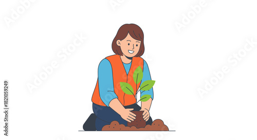 Enthusiastic gardener plants a sapling, contributing to a greener environment and future