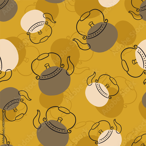 Autumn Antique Kettles Vector Seamless Pattern