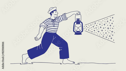 Stylized illustration of a sailor wearing a blue and white striped shirt rendered in a clean vector graphic style perfect for maritime themes and nautical designs