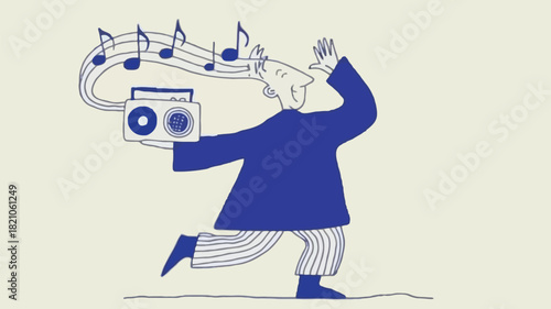 Whimsical character illustration in a vibrant blue coat featuring a friendly and approachable design suitable for children s books animations or playful branding projects