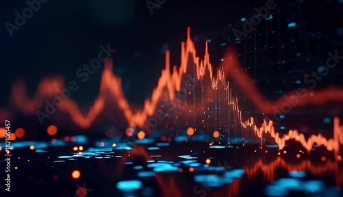 Futuristic stock market graph showing financial data fluctuation and volatility in a dark digital environment.