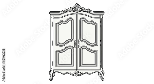 Elegant white wardrobe with decorative carvings for bedroom storage solutions, classic furniture design with a touch of luxury and sophistication