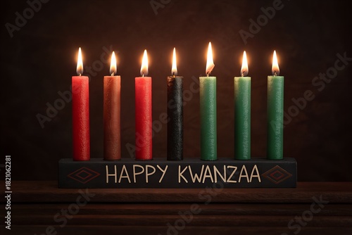 Happy Kwanzaa Kinara Candles 2025, Kwanzaa Seven Candles Greeting, Happy Kwanzaa Celebration Graphic, Kwanzaa 2025 Wishes Card, Lit Kinara Happy Kwanzaa Image