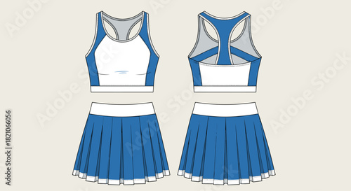 Dynamic blue and white cheerleading uniform design for spirited athletic teams ready to ignite the crowd with team pride and spirited performance