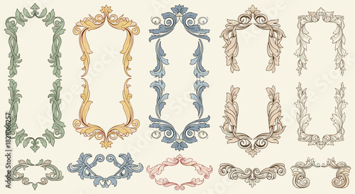 Elegant vintage frames for wedding invites and graphic design projects create a sophisticated and timeless feel, perfect for adding a touch of class