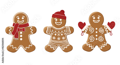 Cheerful gingerbread men with festive winter accessories bring holiday cheer to your seasonal designs and promotional campaigns this December