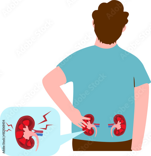 Man having lower back pain. Kidney stones illustration 