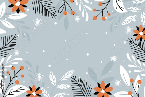 horizontal winter banner with plants around the perimeter
