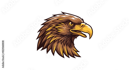 Bold golden eagle head exudes power and determination, perfect for branding and logo designs showcasing strength and American spirit
