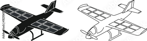 Detailed illustrations of a small single engine airplane in two different styles