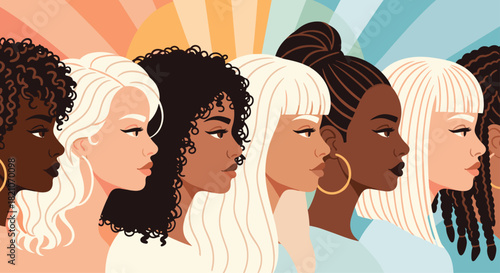 Celebrate diverse beauty with this gorgeous illustration of women from different backgrounds, perfect for promoting inclusivity and empowerment campaigns