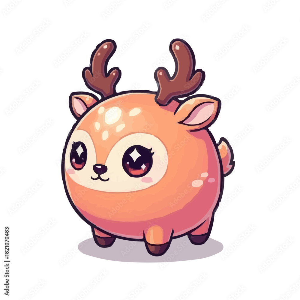 Fototapeta premium Cute Round Reindeer Mascot – Christmas Vector Character