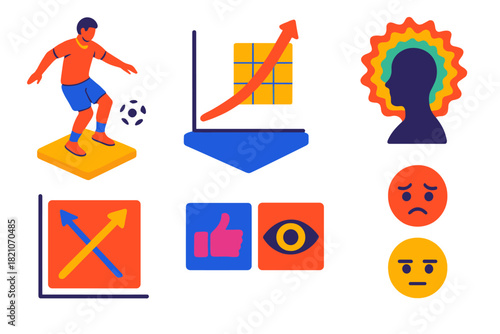 Optimal Challenge Icons. Isometric vector illustration set Psychology of optimal challenge: athlete performing skillfully, optimal