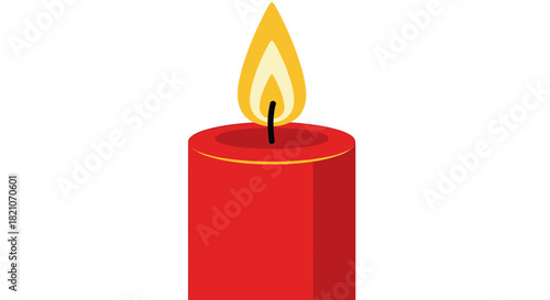Illustration of a burning red pillar candle isolated on