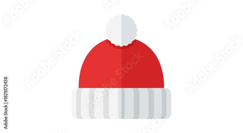 Flat icon of a red and white winter santa hat isolated on