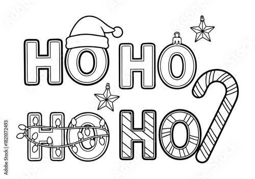 Festive Christmas Ho Ho Ho lettering design ready for creative coloring pages activity fun