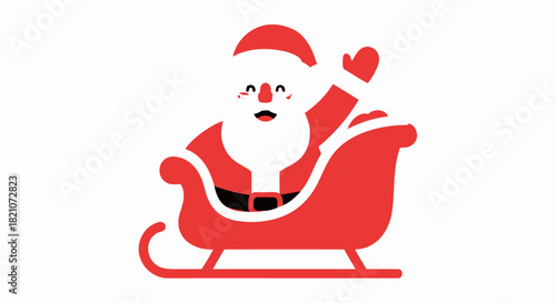 Cartoon santa claus waving while sitting in a red sleigh isolated on