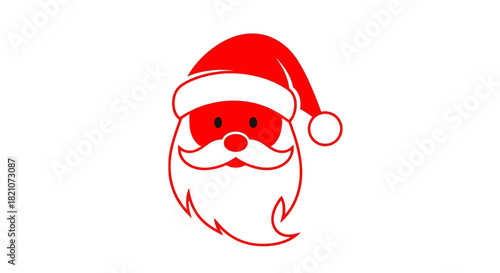 Simple red outline icon of santa claus face isolated on