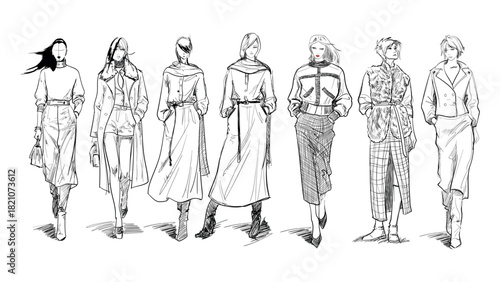 Fashion Sketch Collection – Elegant Women in Autumn Winter Outfits – Perfect for Designers, Bloggers, Social Media & Fashion Presentations