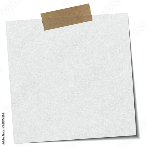 White paper reminder, sticky note with adhesive tape and shadow.