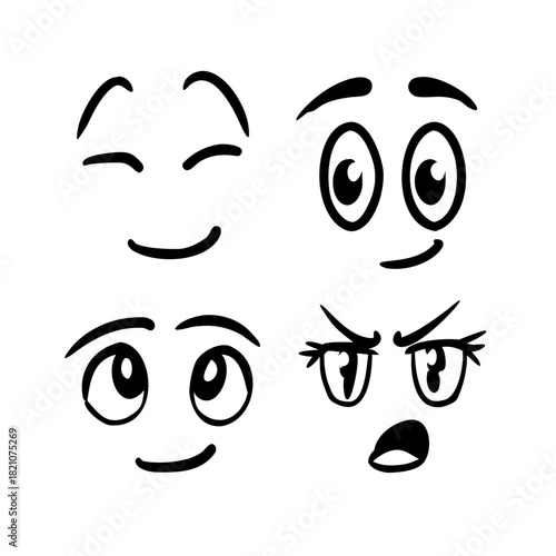 Vector set of cartoon facial expressions and emotions