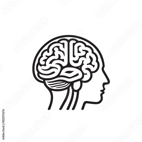 Minimalist Brain Vector Clean Line Art Icon for Science and Intelligence Concepts
