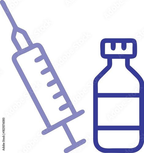 Vaccination Syringe and Medicine Bottle Icon