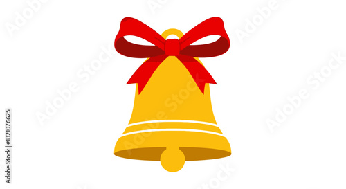 Yellow christmas bell with a red ribbon bow isolated on