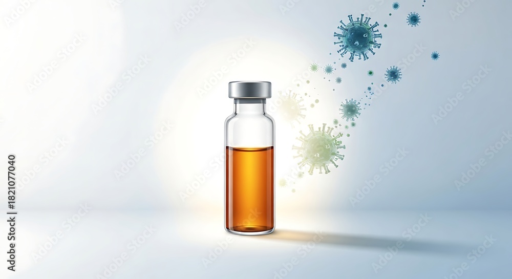 Fototapeta premium Breakthrough vaccine vial against virus variants offers hope and protection during global health crisis, symbolizing medical innovation and scientific advancement