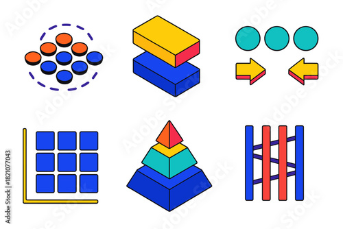 Visual Perception Icons. Isometric vector illustration set Visual Perception in Charts: Gestalt grouping icons, color contrast