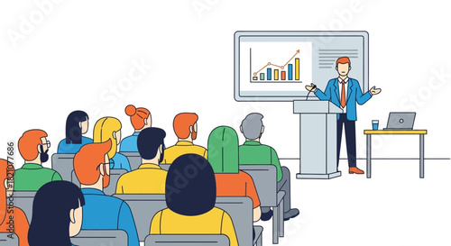 Businessman presenting chart data to audience in meeting room