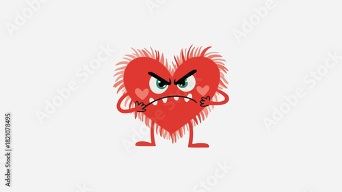 Adorable fluffy monster character affectionately embracing a large vibrant heart perfect for expressing love and joy
