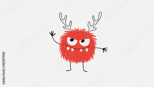 Whimsical fuzzy red monster with impressive antlers depicted in a playful cartoonish style suitable for various creative projects