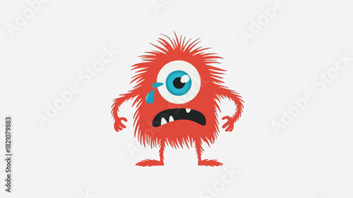 An illustration of a single eyed hairy and angry monster in a vibrant color palette suitable for various design projects and themes