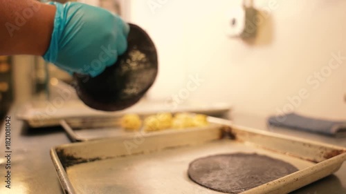 Blue corn tortillas in a pan
