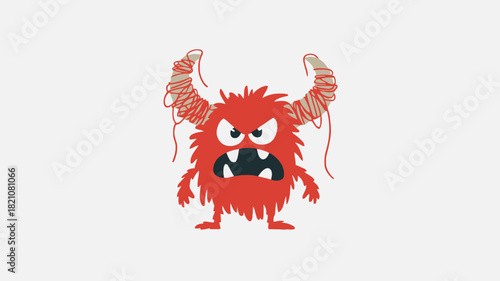 A vibrant cartoonish banner design featuring a fierce hairy monster with prominent horns rendered in bold cmyk colors perfect for advertisements and promotional materials