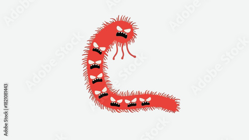 Whimsical fuzzy worm like monster illustration with multiple eyes rendered in vibrant cmyk colors perfect for playful designs and fantasy themes