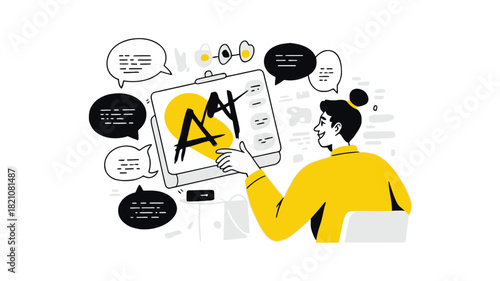 Modern illustration of an ai mentor guiding a creative professional with technology and inspiration elements